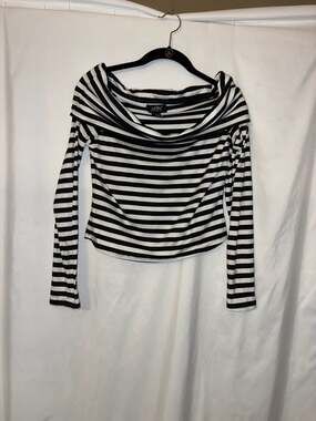 Just Polly New York Striped Off-the-Shoulder Foldover Long Sleeve Top
